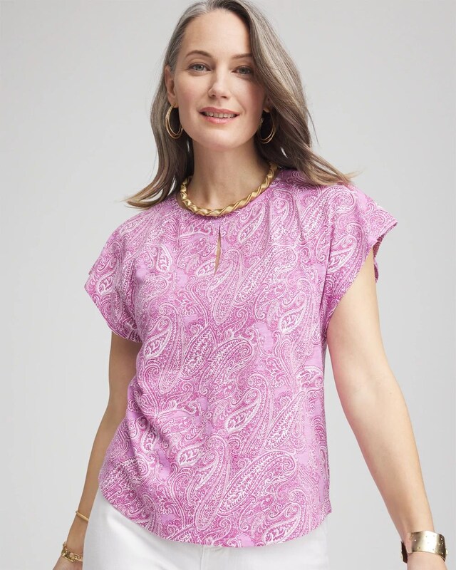 Paisley Slub Keyhole Neck Tee - image 1